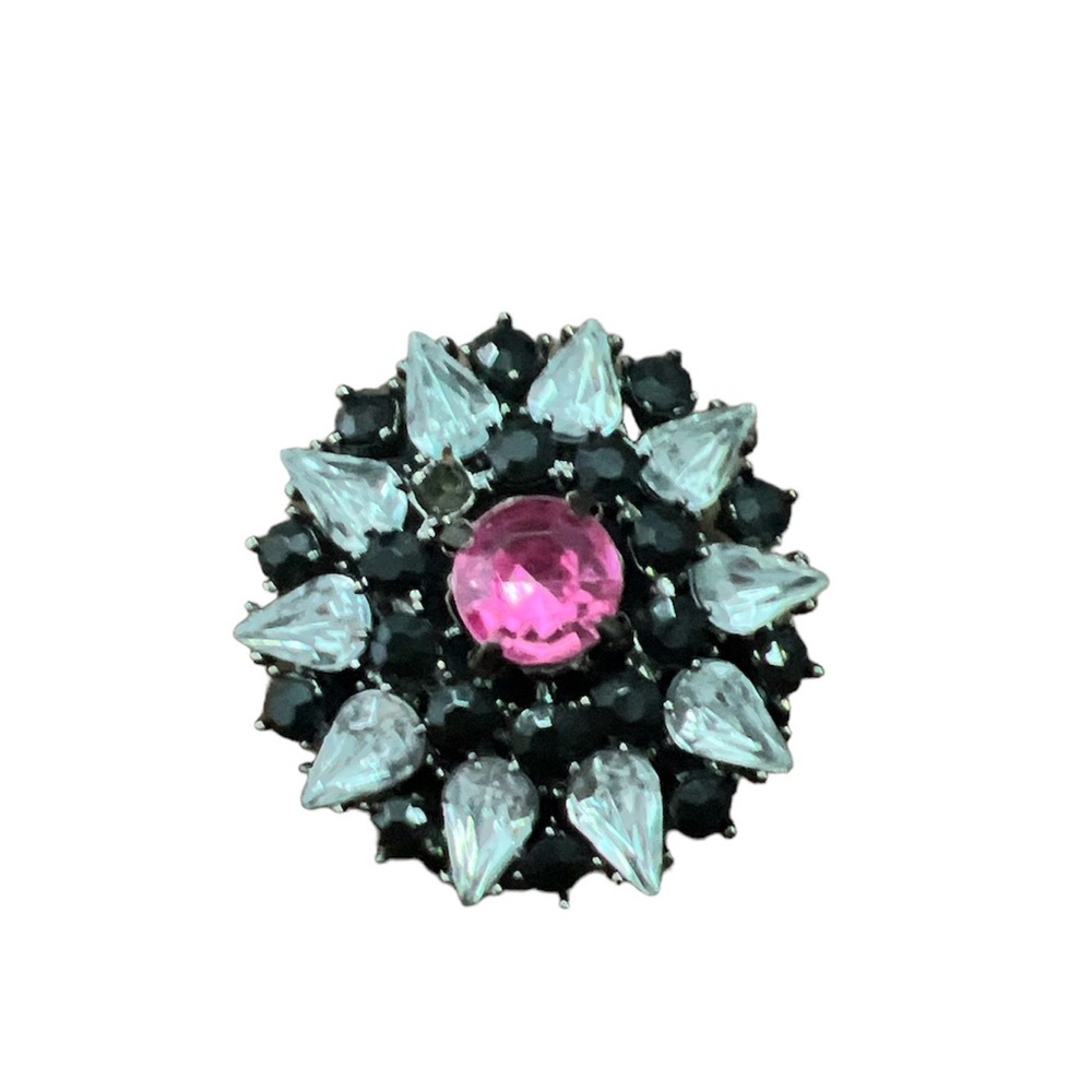 Vintage NWT Star Brooch with a white Pink and Black Crystals